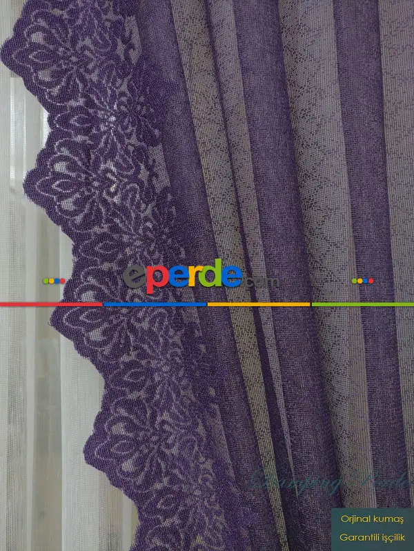 Mor Örme Tül Fon Perde- Mor