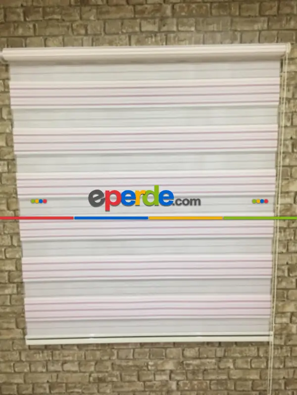 Pembe Krem Piliseli Zebra Perde- Çok Renkli 3