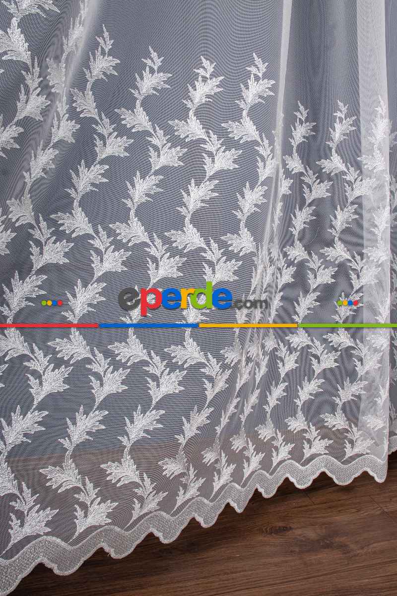 Salon Tül - Etek Geniş Desenli Nakış İşlemeli Tül Perde