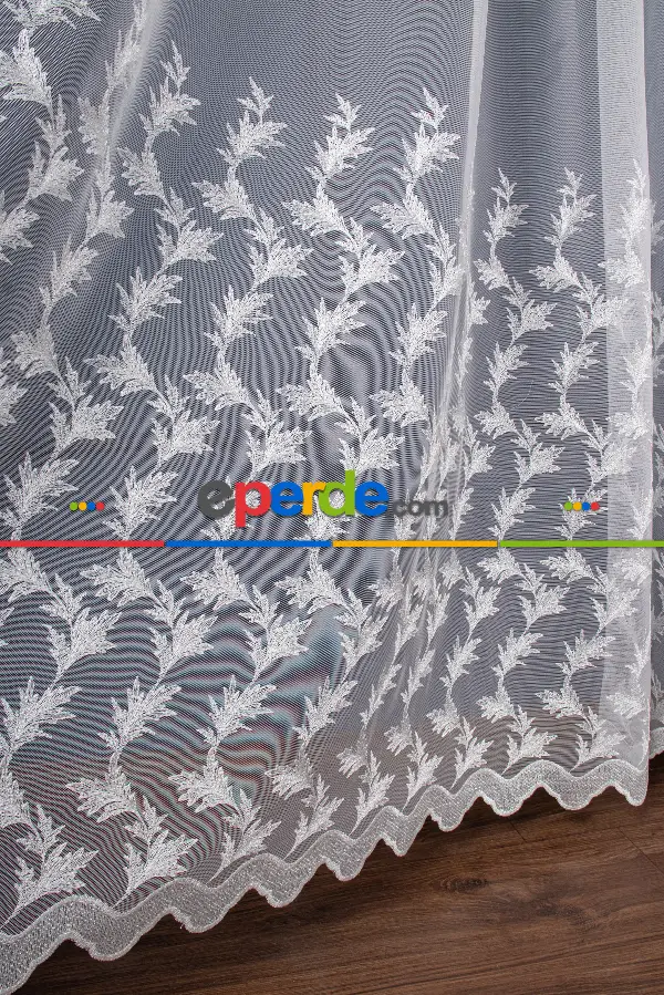 Salon Tül - Etek Geniş Desenli Nakış İşlemeli Tül Perde