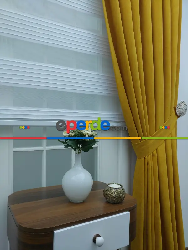 Hardal Sarısı Düz Fon Perde (280 Eninde)- Hardal Sarısı