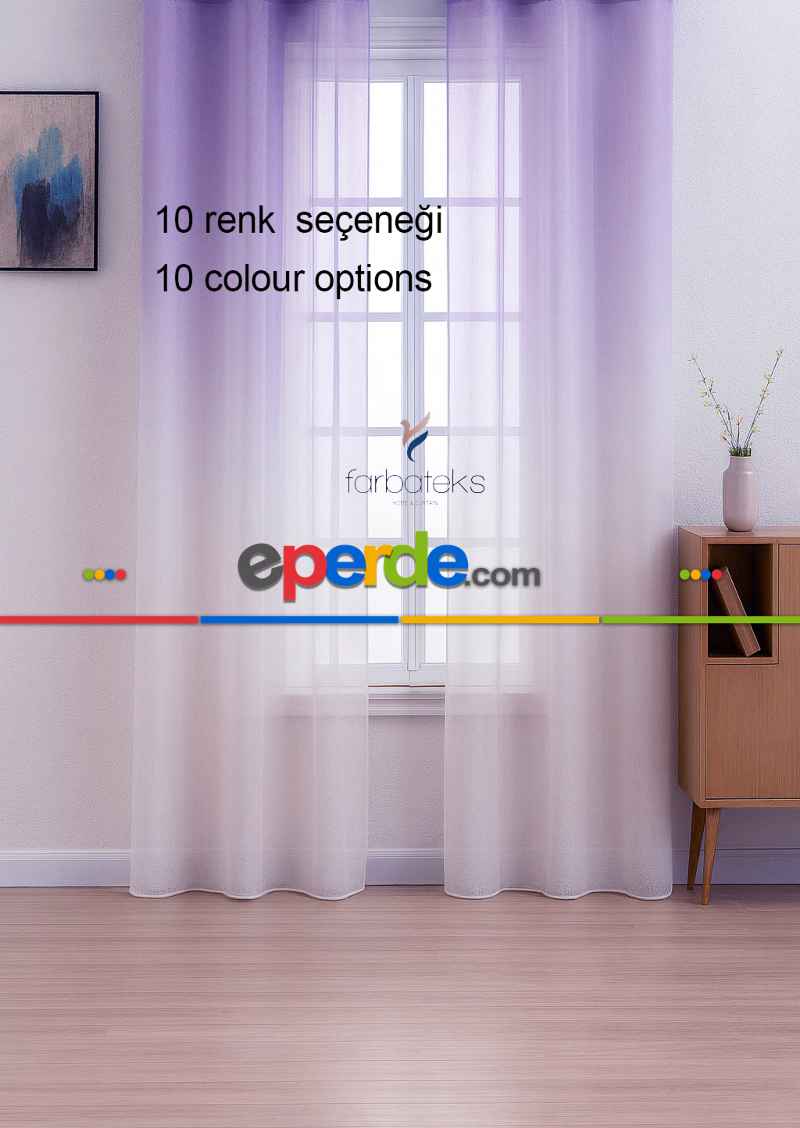 Lila Renk Renkli Degrade Rustik Tül Perde