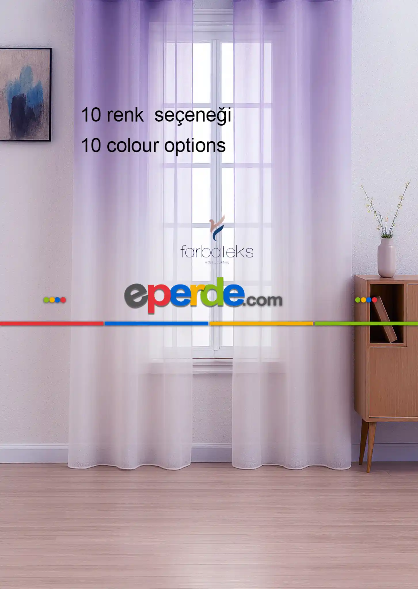 Lila Renk Renkli Degrade Rustik Tül Perde