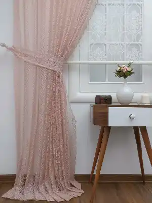 Pudra Pembe Kdk Örme Tül Fon Perde#- Pembe Pudra Pembe