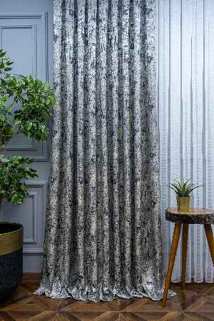 Patinedesenli Valencia Jakar Dokuma Fon Perde- Bej-füme