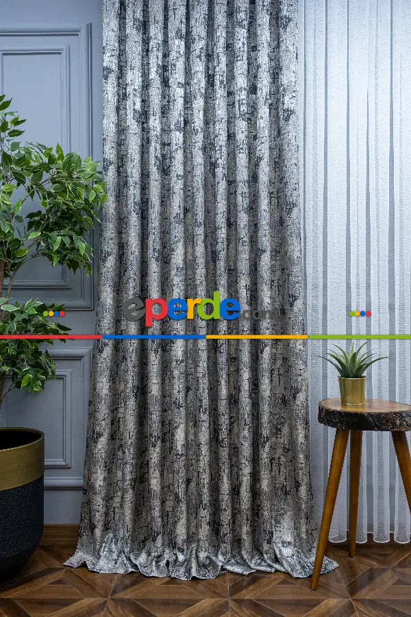 Patinedesenli Valencia Jakar Dokuma Fon Perde- Bej-füme