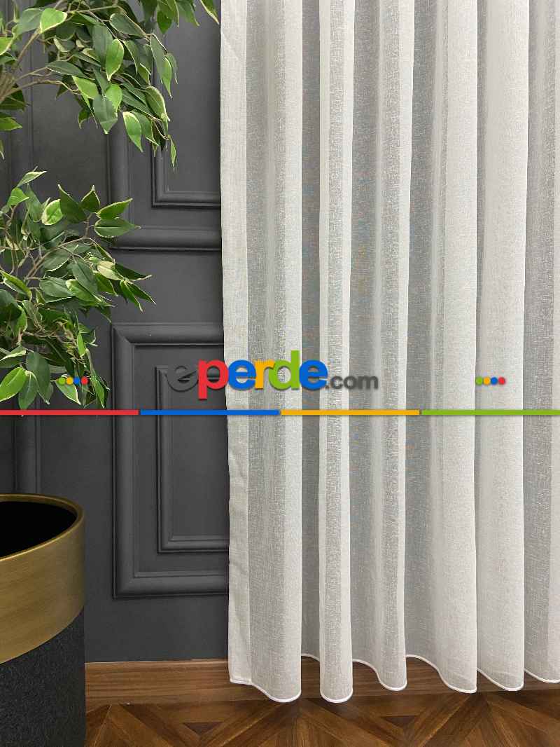 Foldet Keten Tül Perde- Ekru - Kurşunlu Tül