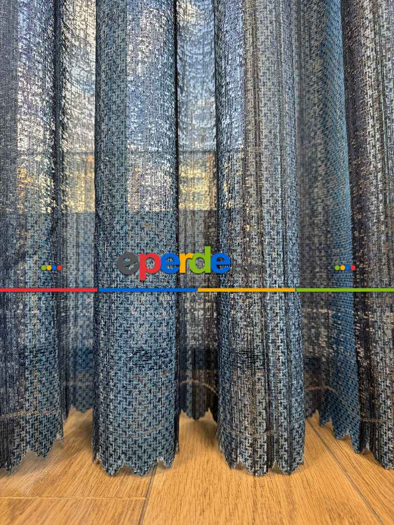 Mavi Degrade Geçişli Tül Perde, Fransız Örme Tül