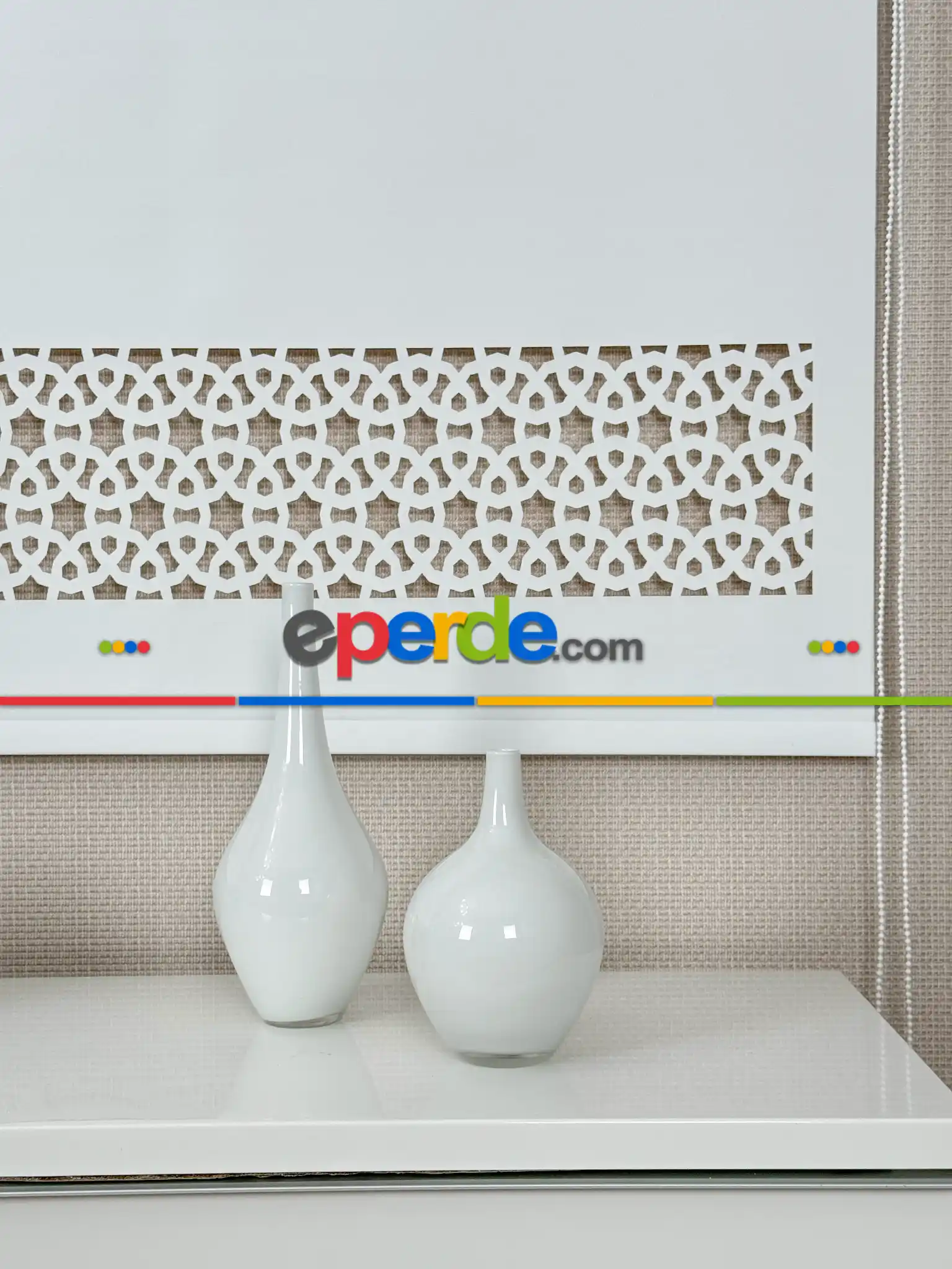 Ekru Lazer Kesimli Stor Perde ( Lazer Kesim Fiyata Dahildir) Metal Kasalı - Yüksek Kalite - Kornişe Kolay Montaj Seçenekli