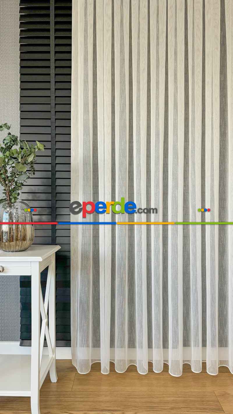 Ütü İstemeyen Koyu Krem Keten Şantuk Tül Perde - Armür Dokuma Kurşunlu Tül Perde