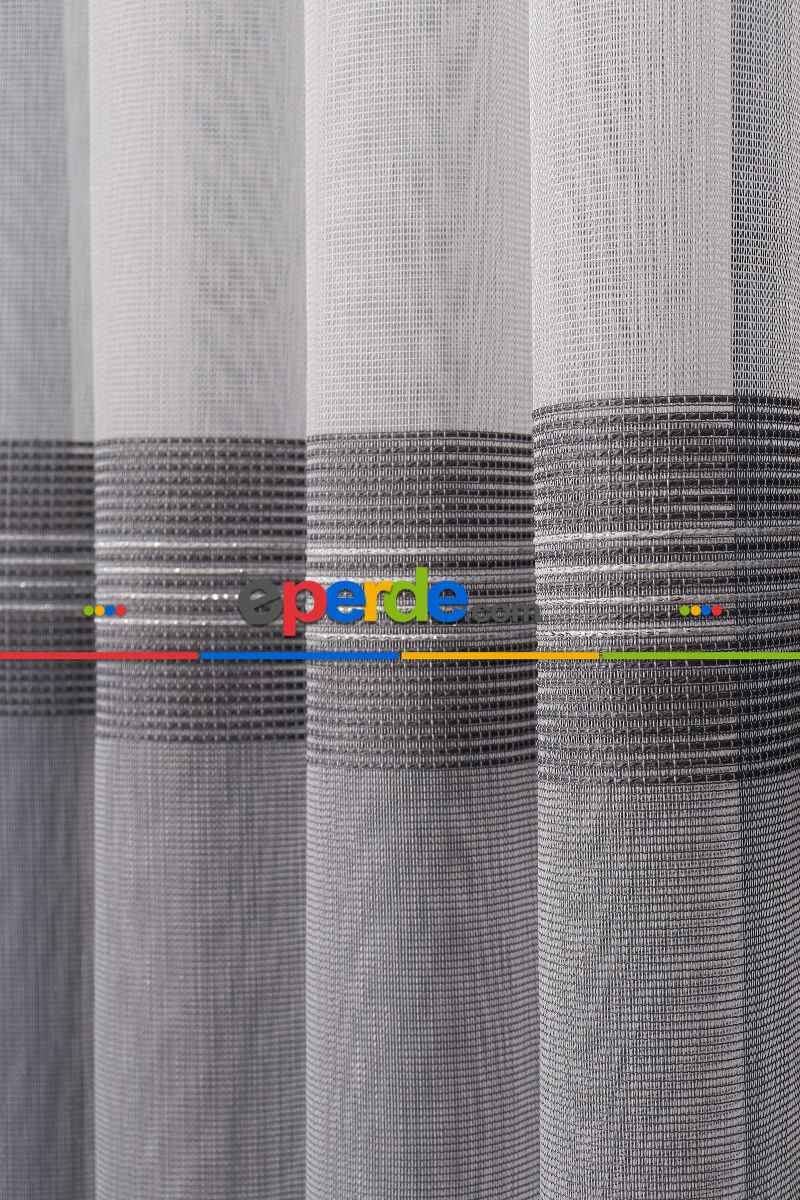 Yatak Odası - Ekru - Antrasit Gri Düz Tül Perde Ütü Istemez