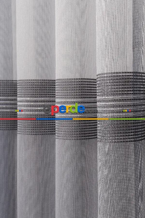 Yatak Odası - Ekru - Antrasit Gri Düz Tül Perde Ütü Istemez