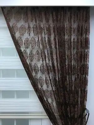 Kahverengi Damask Desen İp Tül Fon Perde - Kordon Bağcıklı Gönderilmektedir- Kahverengi