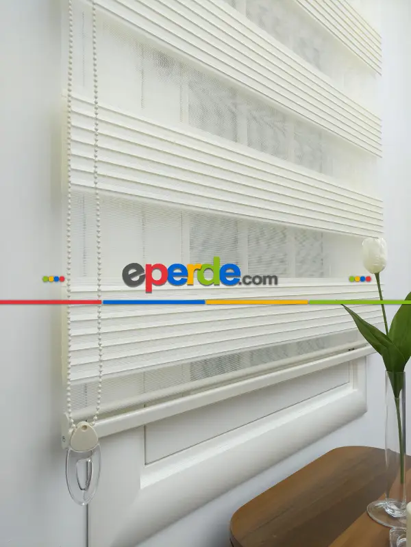 Krem Mutfak Perdesi Mekanizmalı Zebra Perde Plise- Krem