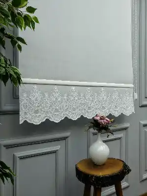 Mutfak Stor Perde - İşlemeli- Ekru