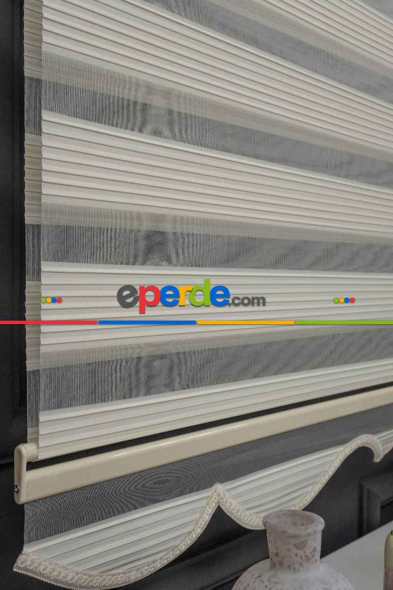 90x200 Hazır Krem Dar Plise Zebra Perde