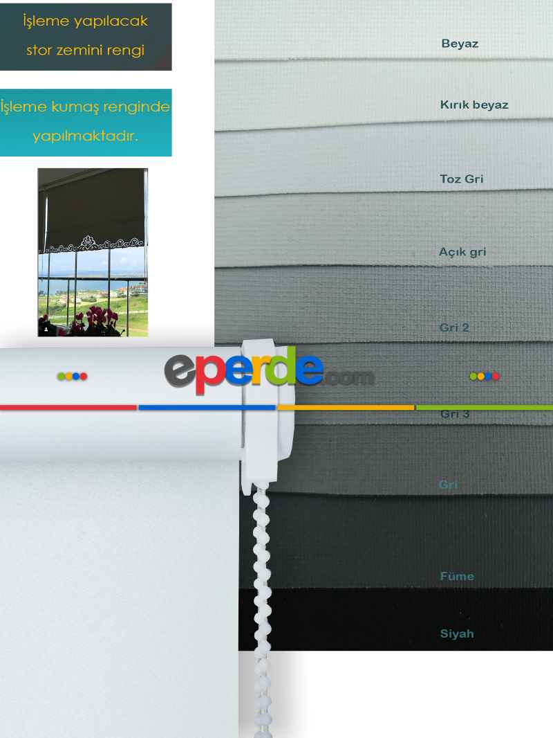 Yatak Odası - Nakış İşlemeli Stor Perde 33 Farklı Renk Seçeneği- Gri-füme-antrasit-beyaz-krem-ekru-çok Renkli