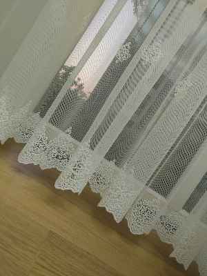 Grek Zemin Serpme Damask Desen Tül Perde- Ekru