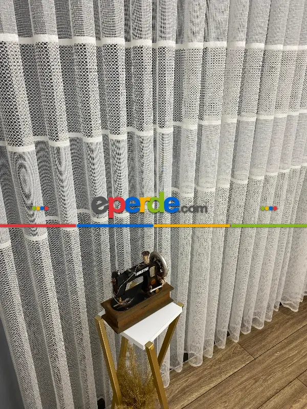 Salon - Milano Beyaz Ara Bantlı Yeni Tasarım Tül Perde