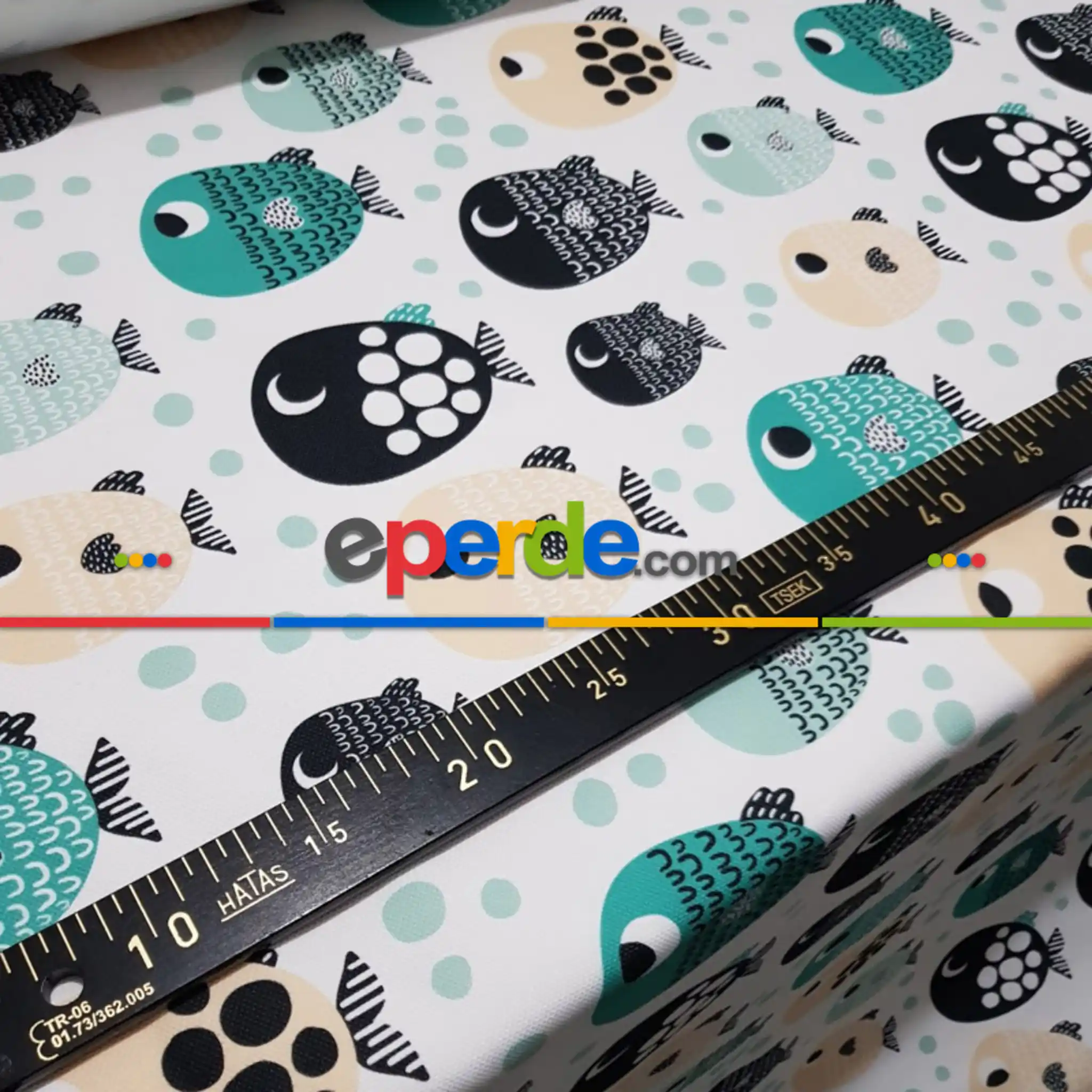 Bebek Odası Fon - Balık Desenli Fon Perde Evm483 Kumaşı Kalındır Duck Bezi Değildir- Yeşil