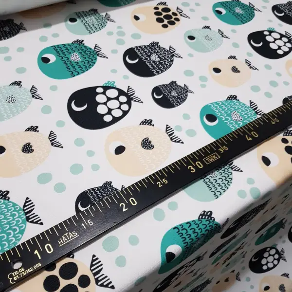 Bebek Odası Fon - Balık Desenli Fon Perde Evm483 Kumaşı Kalındır Duck Bezi Değildir- Yeşil