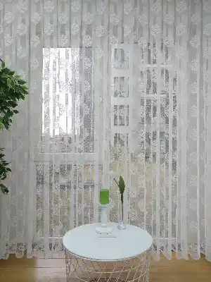 Salon Yatak Odası Damask Fransız Dantel 2021 Tül Perde- Ekru