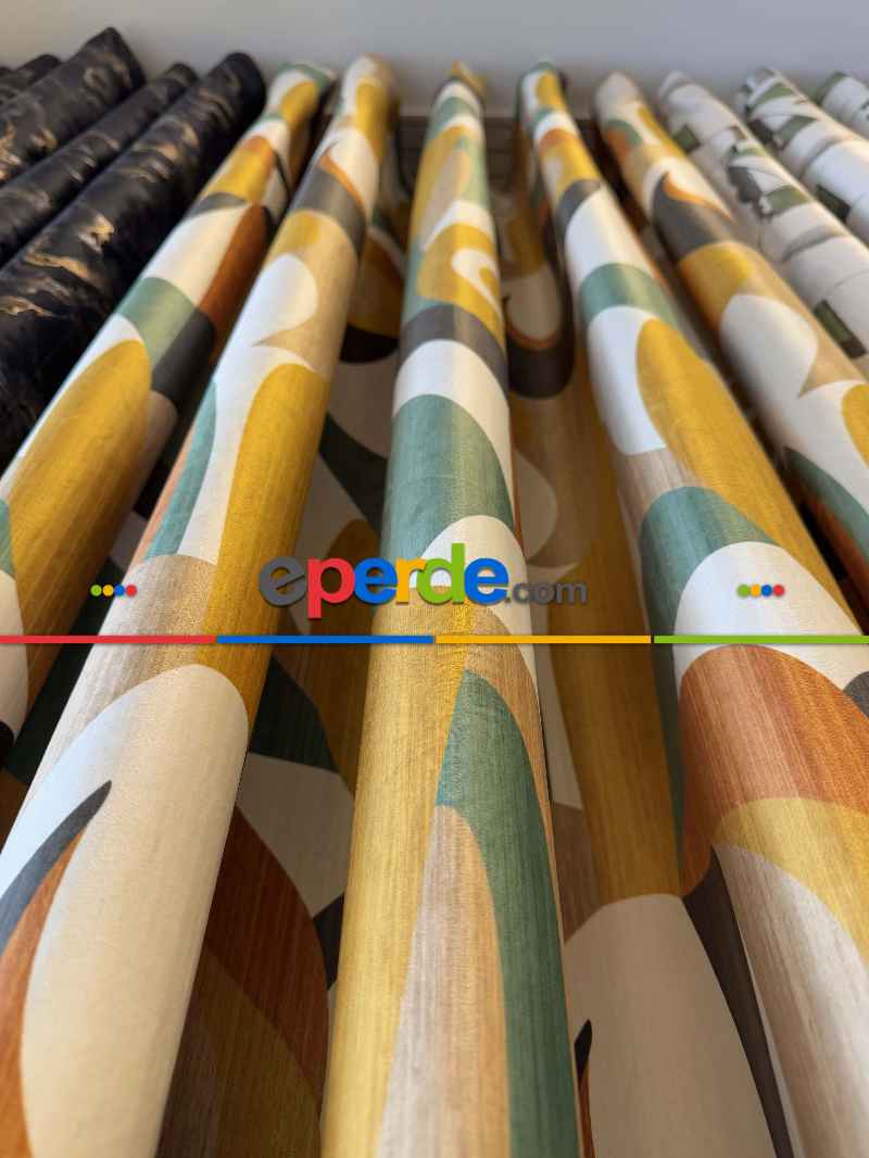 Modern Desenli Fon Perde İthal Kadife