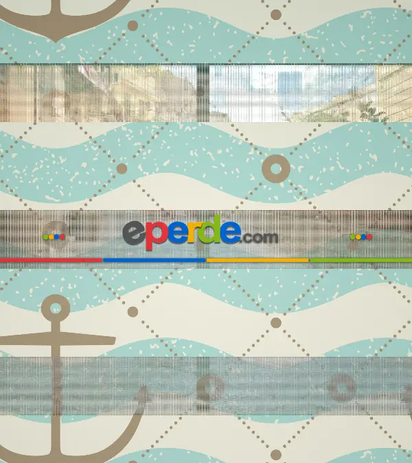 Çocuk Odası Zebra Perde - Çapa Baskılı Zebra Perde- Beyaz-Krem-Turkuaz-Kahve