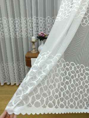 mutfak - Sıralı Desenli Dantel Örme Tül Perde - Ekru Renk- Ekru