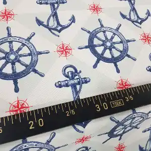 Marine Dümen Desenli Fon Perde Evm1132 Kumaşı Kalındır Duck Bezi Değildir- Beyaz- Çok Renkli 3