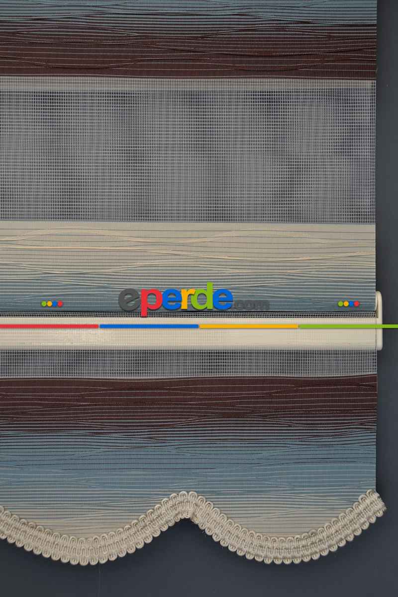 Halim Perdesan Mf-10 Bondi Mavisi & Kahverengi Etekli Veya Eteksiz Zebra Stor Perde