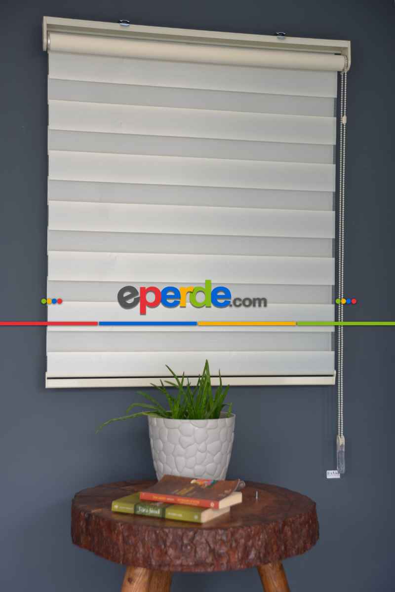 Halim Perdesan Ba-04 Krem Renk Etekli Veya Eteksiz Zebra Stor Perde