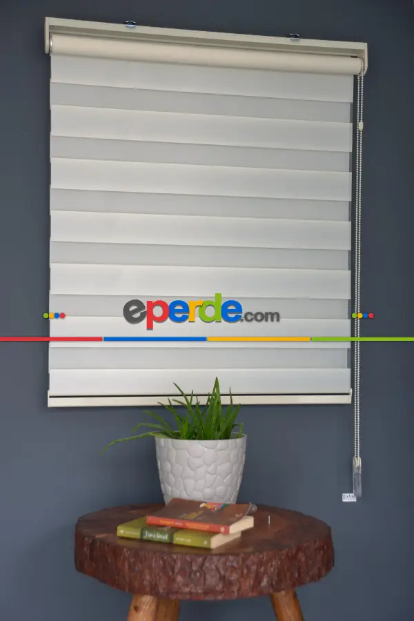 Halim Perdesan Ba-04 Krem Renk Etekli Veya Eteksiz Zebra Stor Perde