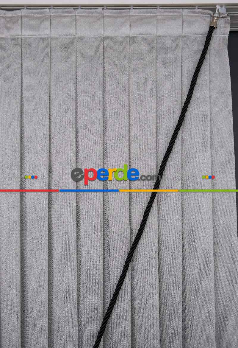 Salon Tül - Gri Monalisa Yalancı Kruvaze - Halat İle Tülden Fon - Yana Toplamalı Tül - Kordon Toplama Tül - Çift Veya Tek Kanat - Aksesuar İlave Ücretlidir - Kurşunlu Tül