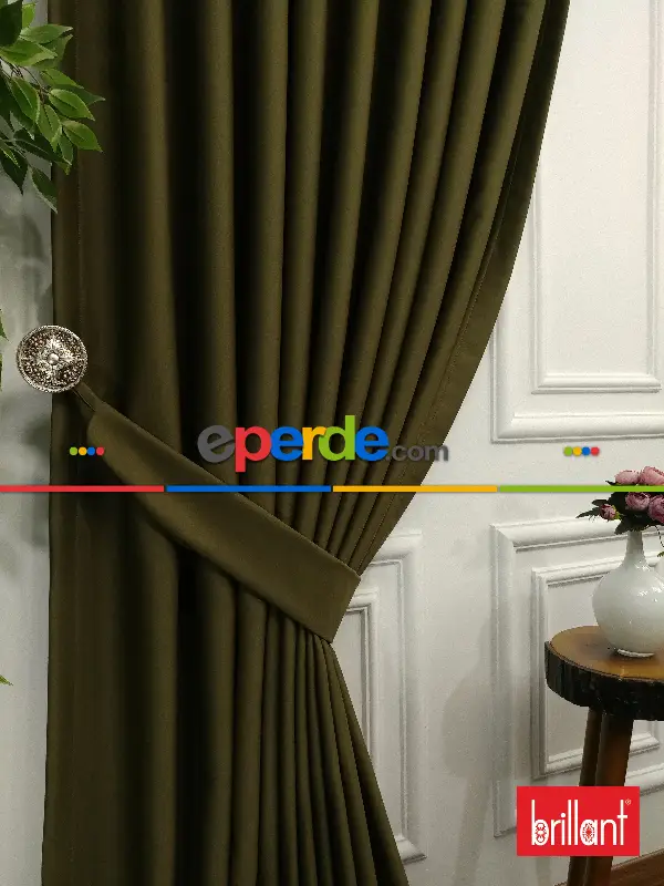 Brillant Blackout Haki Yeşil Renk Fon Perde 180cm En-haki %80 Işık Kesme