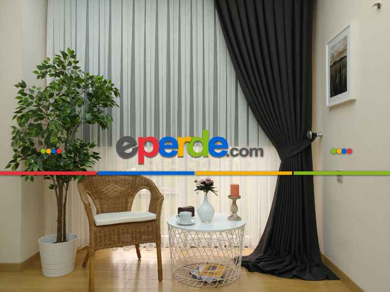 Keten Füme Antrasit Renk Düz Fon Perde ( )- Füme