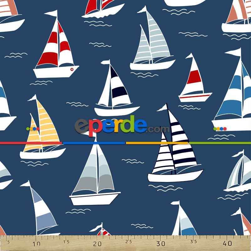 Bebek Odası Fon - Marine Kayık Desenli Fon Perde Evm807 Kumaşı Kalındır Duck Bezi Değildir- Siyah