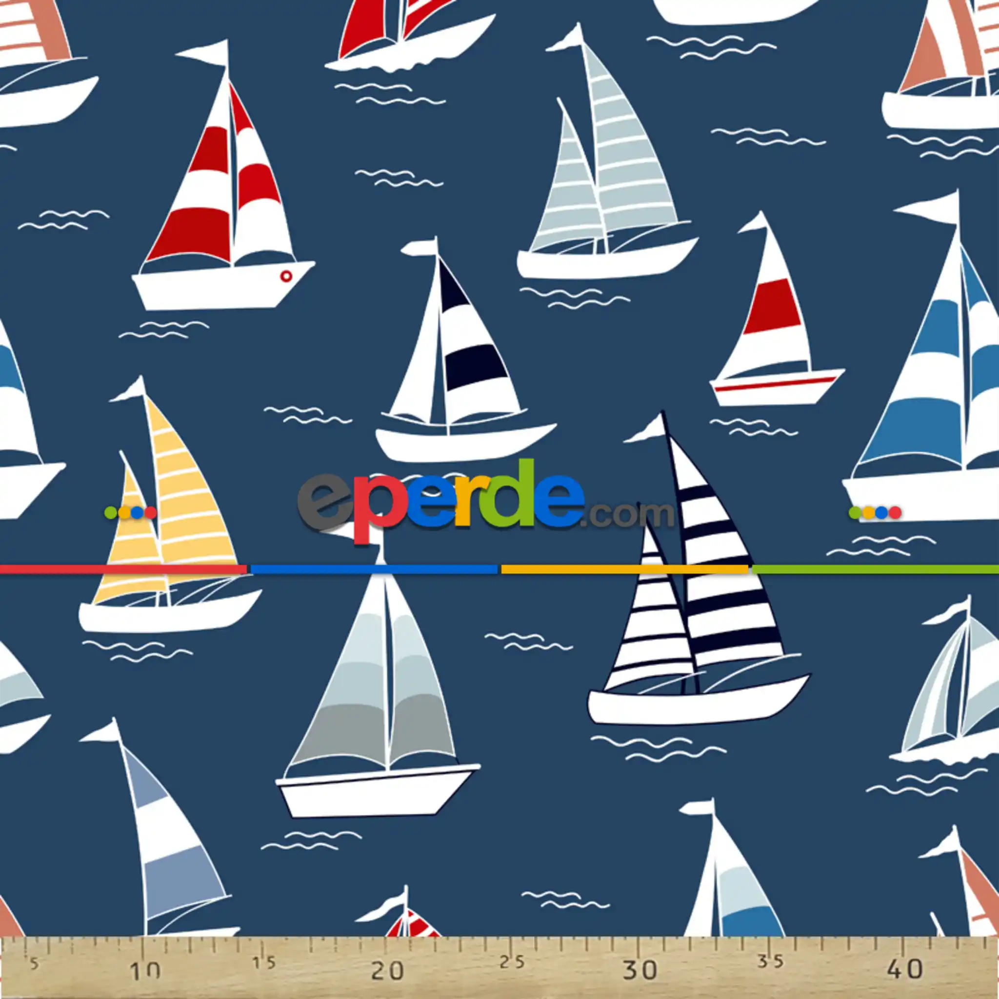 Bebek Odası Fon - Marine Kayık Desenli Fon Perde Evm807 Kumaşı Kalındır Duck Bezi Değildir- Siyah