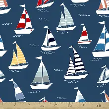 Bebek Odası Fon - Marine Kayık Desenli Fon Perde Evm807 Kumaşı Kalındır Duck Bezi Değildir- Siyah