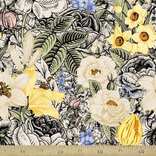 Çiçek Desenli Fon Perde Evm1092 Kumaşı Kalındır Duck Bezi Değildir- Sarı-Beyaz- Çok Renkli 3