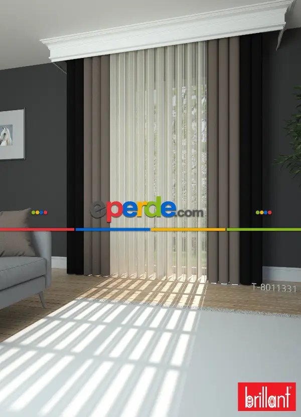 Brillant Akıllı Tül Siyah-bronz Kahve Perde Tül Dikey Zebra Perde Düz 1. Kalite