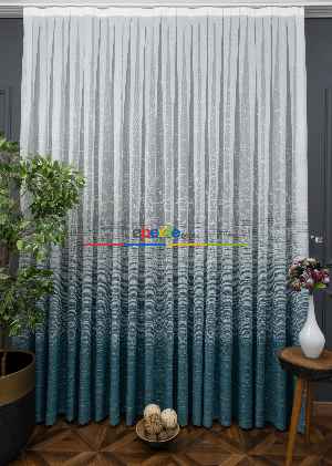 Hazır Ölçülü Fırsat Ürünü Modern Çizgili Örme Tül - Turkuaz ( Degrade Geçişli )