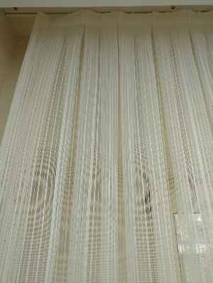 Etek Ucu Desenli Boyuna Çizgili Dantel Tül Perde- Ekru