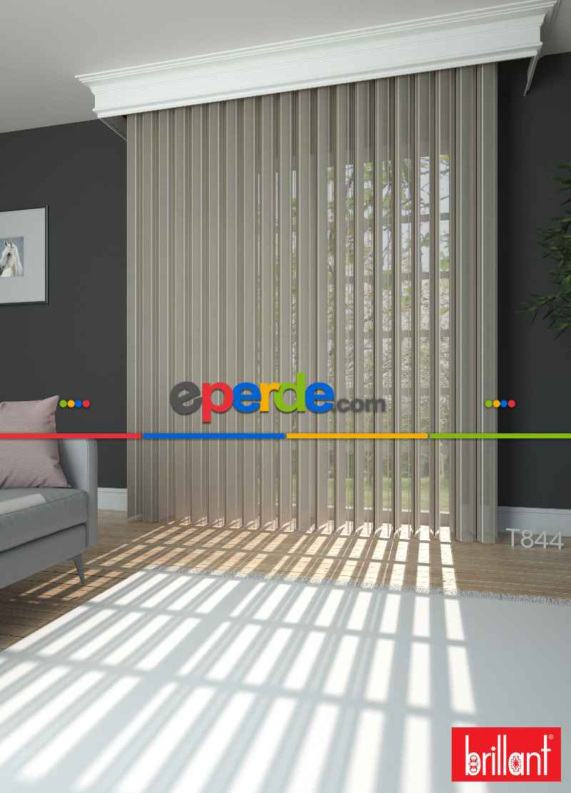 Brillant Akıllı Tül Perde Açık Kahverengimsi Gri Renkli Tül Dikey Zebra Perde Düz 1. Kalite