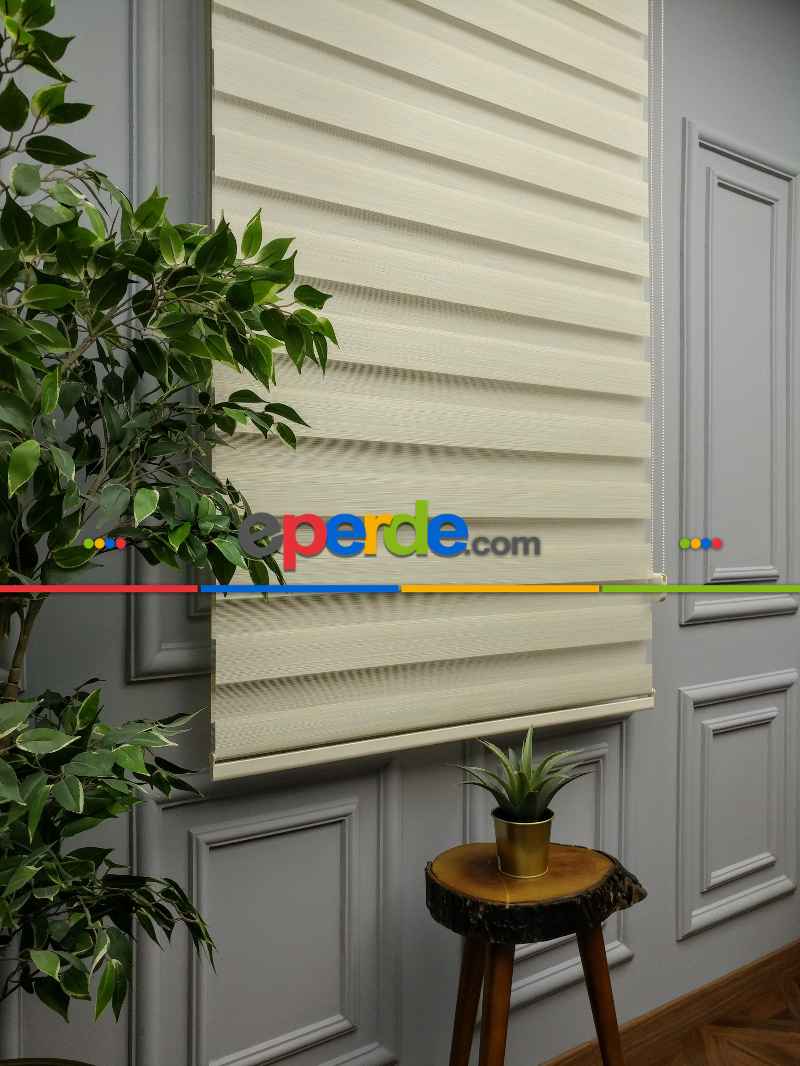 2025 Sezonu - Zebra Perde - Bambu Zebra Perde- Bej-krem Koyu