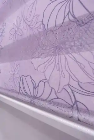Çiçek Desen Zebra Perde- Mor-lila