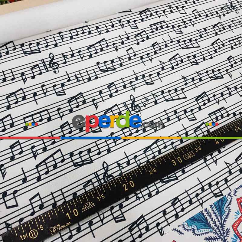 Nota Desenli Fon Perde Evm760 Kumaşı Kalındır Duck Bezi Değildir- Siyah-Beyaz