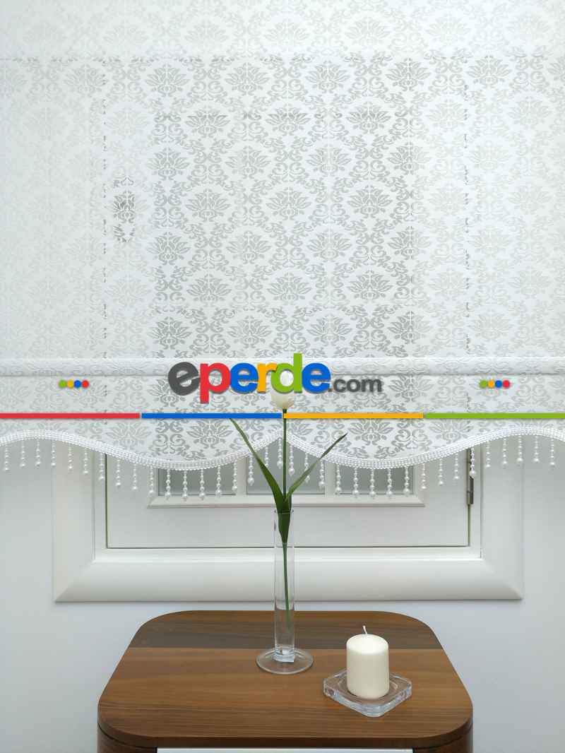 Oturma Odası - Jakar Örme Tül-alvina 801 Ekru Çiftli Sistem Dantel Desenli Perde- Beyaz