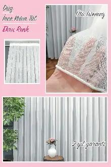 Hazır Ölçu Özel Bambu Keten Tül Perde- Ekru - Kurşunlu Tül 100cm X 250cm 
