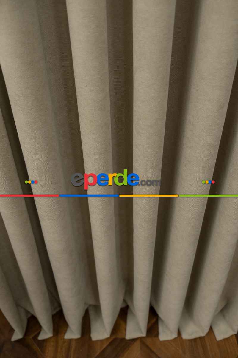 Salon - Taş Rengi Düz Fon Perde Dökümlü Fon Perde